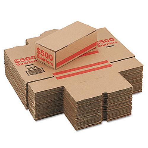 ICONEX Corrugated Cardboard Coin Storage with Denomination Printed On Side, 10.94 x 5 x 30.38, Orange Orange - 50/Pack (94190089)