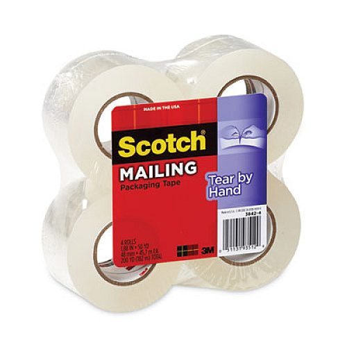 Scotch Tear-By-Hand Packaging Tapes, 1.5" Core, 1.88" x 50 yds, Clear, 4/Pack (38424)