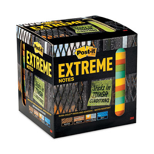 Post-it Extreme Notes Water-Resistant Self-Stick Notes, 3" x 3", Assorted Colors, 45 Sheets/Pad, 12 Pads/Pack (XTRM3312TRYX)