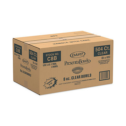 Dart PresentaBowls Clear Bowls, 8 oz, Plastic, 63/Bag, 504/Carton (C8B)