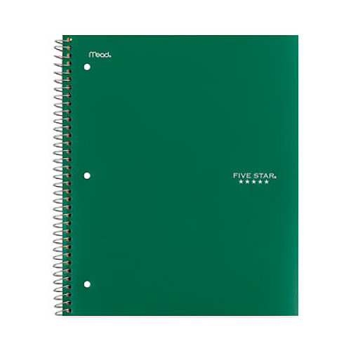 Wirebound Notebook with Eight Pockets, 5-Subject, Medium/College Rule, Randomly Assorted Cover Color, (200) 11 x 8.5 Sheets