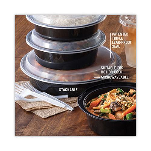 Pactiv Newspring VERSAtainer Microwavable Containers, Vented Lid, 48 oz, 9" Diameter, Black/Clear, Plastic, 150/Carton (NC948B)
