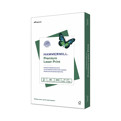Hammermill Premium Laser Print Paper, 98 Bright, 24 lb Bond Weight, 11 x 17, White, 500/Ream (104620) - 5 Pack