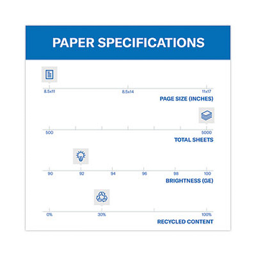Hammermill Great White 30 Recycled Print Paper, 92 Bright, 3Hole, 20 lb Bond Weight, 8.5 x 11, White, 500 Sheets/Ream, 10 Reams/Carton 92 Brightness - Letter - 8 1/2" x 11" - 20 lb Basis Weight - Acid-free, Moisture Resistant, Pre-punched, Archiva (86702)