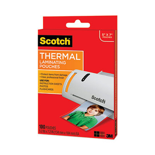 Scotch Laminating Pouches, 5 mil, 5" x 7", Clear, 100/Pack (TP5903100)