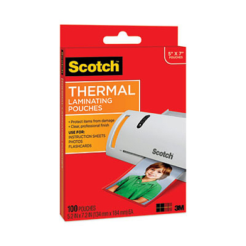 Scotch Laminating Pouches, 5 mil, 5" x 7", Clear, 100/Pack (TP5903100)