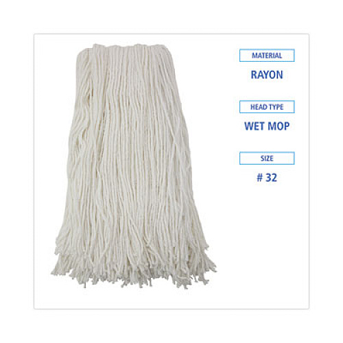 Boardwalk&reg; Cut-End Wet Mop Head, Rayon, No. 32, White (BWK2032R)