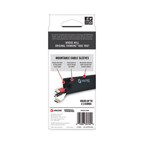 Velcro Mountable Cable Sleeves, 4.75" X 8", Black, 2/Pack Cable Sleeve - Black - 8" Length - 2 / Pack (30795)
