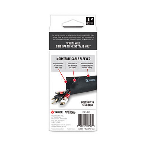 Velcro Mountable Cable Sleeves, 5.75" X 12", Black, 2/Pack Cable Sleeve - Black - 12" Length - 2 / Pack (30797)