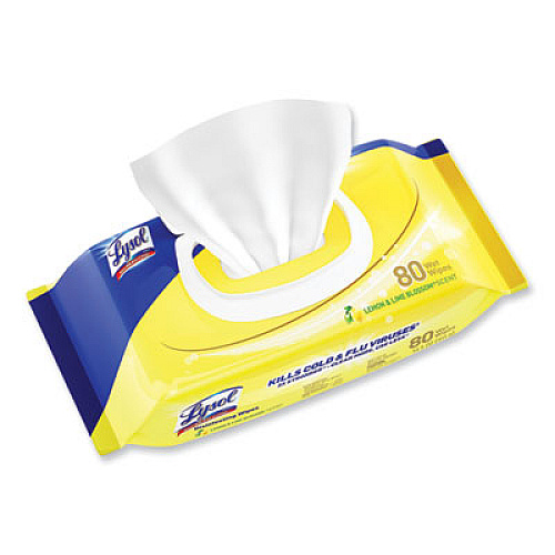 LYSOL Brand Disinfecting Wipes Flatpacks, 1-Ply, 6.69 x 7.87, Lemon and Lime Blossom, White, 80 Wipes/Flat Pack, 6 Flat Packs/Carton (99716CT)