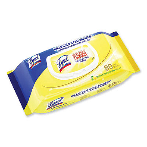 LYSOL Brand Disinfecting Wipes Flatpacks, 1-Ply, 6.69 x 7.87, Lemon and Lime Blossom, White, 80 Wipes/Flat Pack, 6 Flat Packs/Carton (99716CT)