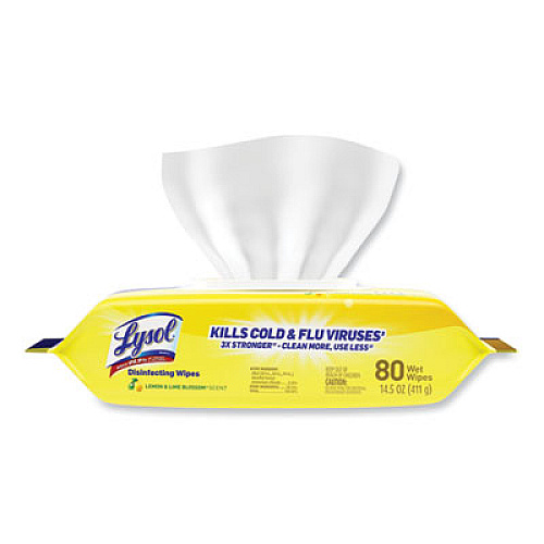LYSOL Brand Disinfecting Wipes Flatpacks, 1-Ply, 6.69 x 7.87, Lemon and Lime Blossom, White, 80 Wipes/Flat Pack, 6 Flat Packs/Carton (99716CT)