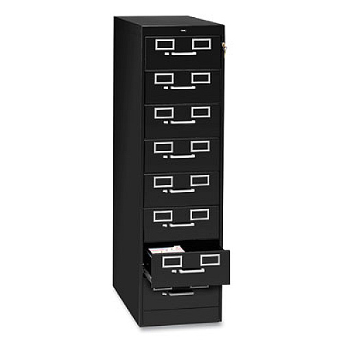 Eight-Drawer Multimedia/Card File Cabinet, Black, 15" x 28.5" x 52"