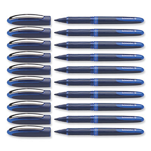 Schneider One Business Roller Ball Pen, Stick, Fine 0.6 mm, Blue Ink, Blue Barrel, 10/Box (183003)
