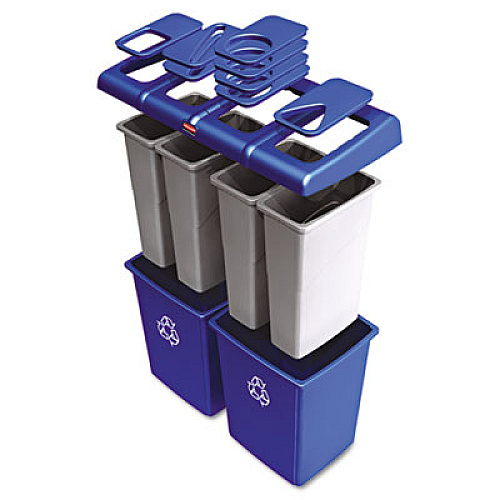 Glutton Recycling Station, Four-Stream, 92 gal, Plastic, Blue