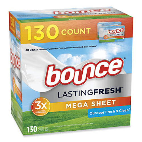 Bounce Fabric Softener Sheets, Outdoor Fresh and Clean, 130 Sheets/Box, 3 Boxes/Carton (05151)