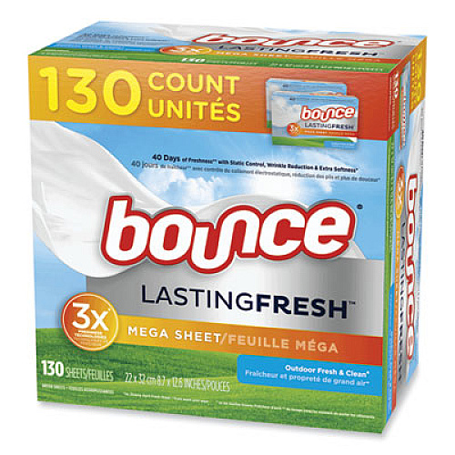 Bounce Fabric Softener Sheets, Outdoor Fresh and Clean, 130 Sheets/Box, 3 Boxes/Carton (05151)