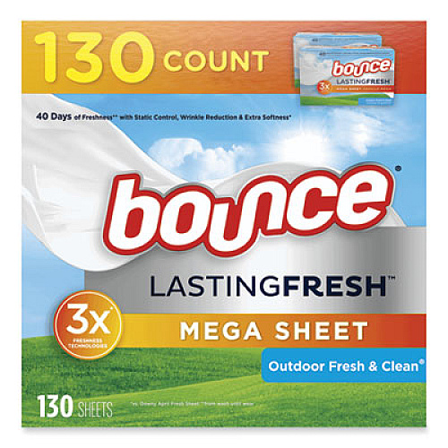Bounce Fabric Softener Sheets, Outdoor Fresh and Clean, 130 Sheets/Box, 3 Boxes/Carton (05151)