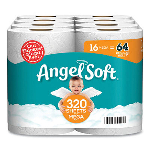 Angel Soft&reg; Mega Toilet Paper, Septic Safe, 2-Ply, White, 320 Sheets/Roll, 16 Rolls/Pack (7942301)