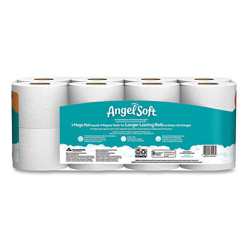 Angel Soft&reg; Mega Toilet Paper, Septic Safe, 2-Ply, White, 320 Sheets/Roll, 16 Rolls/Pack (7942301)