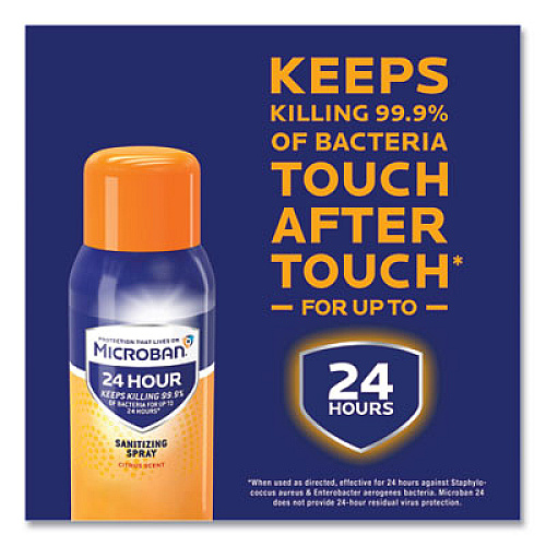 Microban 24-Hour Disinfecting Sanitizing Spray, Travel Size, Citrus Scent, 2.8 oz Aerosol Spray, 4/Pack (02911)