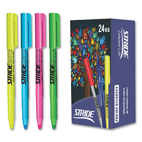 StrideBrite Stick Highlighters, Assorted Ink Colors, Chisel Tip, Assorted Barrel Colors, 24/Pack (47024)