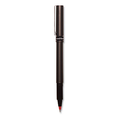 uni-ball Deluxe Roller Ball Pen, Stick, Extra-Fine 0.5 mm, Red Ink, Metallic Gray/Black/Red Barrel, Dozen (60026)