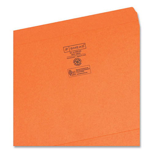 Smead Reinforced Top Tab Colored File Folders, Straight Tabs, Letter Size, 0.75" Expansion, Orange, 100/Box 8 1/2" x 11" - 3/4" Expansion - 11 pt. - 2 Plys - Orange - Reinforced Tab - 10% Recycled - 100 / Box (12510)
