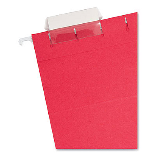 Smead Colored Hanging File Folders with 1/5 Cut Tabs, Letter Size, 1/5-Cut Tabs, Red, 25/Box 8 1/2" x 11" - Top Tab Location - Assorted Tab Position - 11 pt. - Vinyl - Red - 10% Recycled - 25 / Box (64067)