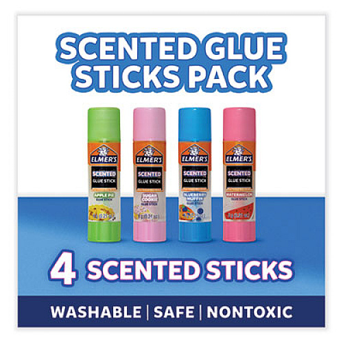 Elmer's Scented Glue Sticks, 0.21 oz, Dries in Assorted Colors, 4 Scents (2142958)