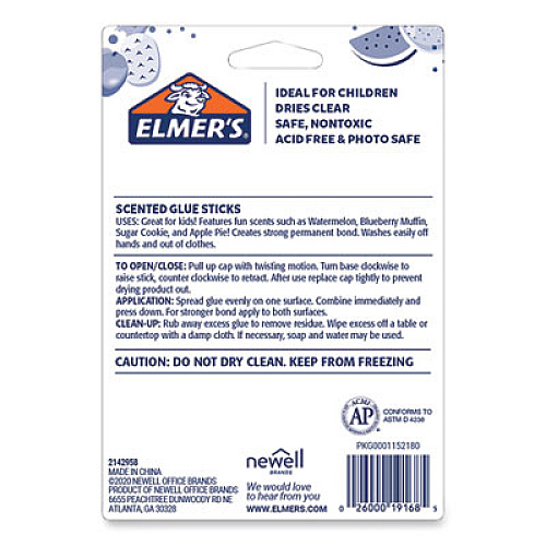 Elmer's Scented Glue Sticks, 0.21 oz, Dries in Assorted Colors, 4 Scents (2142958)