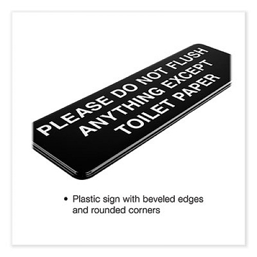 Excello Global Products Please Do Not Flush Indoor/Outdoor Wall Sign, 9" x 3", Black Face, White Graphics, 3/Pack (HD0255S)