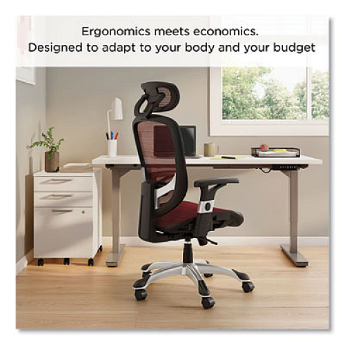 Union & Scale FlexFit Hyken Mesh Task Chair, Supports Up to 275 lb, 17.24" to 20.98" Seat Height, Maroon Seat/Back, Silver/Black Base (59462VCC)