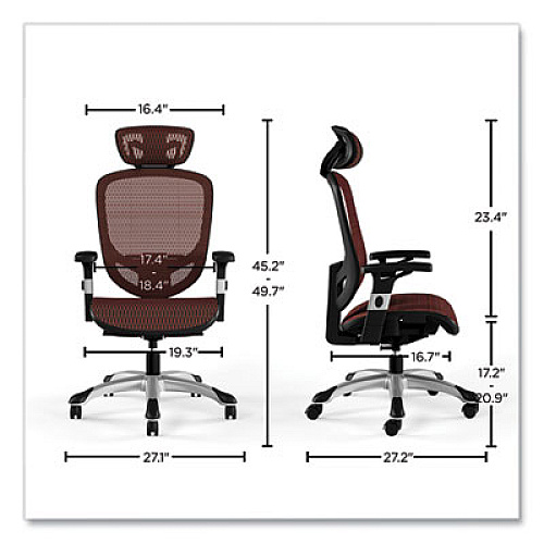 Union & Scale FlexFit Hyken Mesh Task Chair, Supports Up to 275 lb, 17.24" to 20.98" Seat Height, Maroon Seat/Back, Silver/Black Base (59462VCC)
