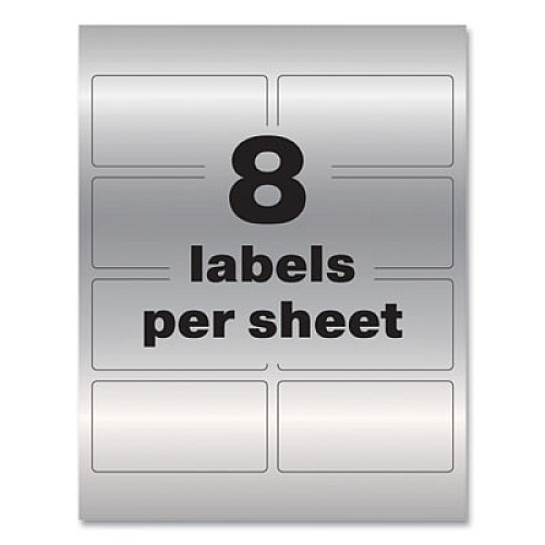 Avery PermaTrack Metallic Asset Tag Labels, Laser Printers, 2 x 3.75, Silver, 8/Sheet, 8 Sheets/Pack Waterproof - 2" Width x 3 3/4" Length - Permanent Adhesive - Rectangle - Laser - Silver - Film - PVC-free, Print-to-the Edge, Permanent Adhesive,  (61520)