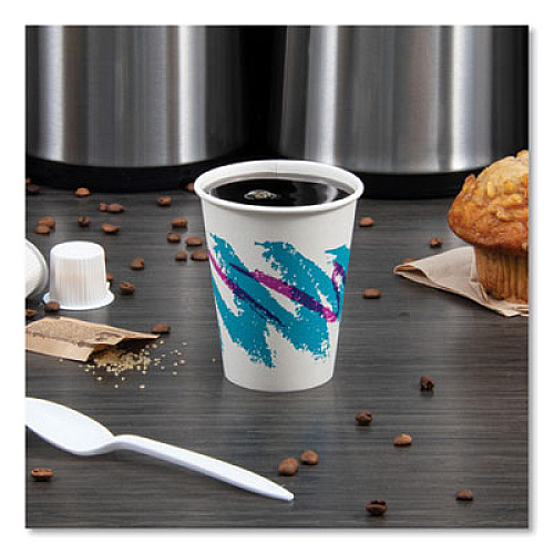 SOLO Jazz Paper Hot Cups, 8 oz, White/Green/Purple, 50/Bag, 20 Bags/Carton (378JZJ)