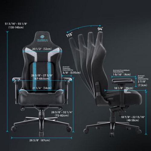 Eureka Python II Ergonomic Chair, Supports up to 300 lb, 18.88" to 22.83" Seat Height, Black Fabric Seat, Black/Blue Fabric Back (GC08BU)