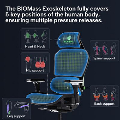 Eureka Typhon Hybrid Chair, Supports Up to 220 lb, 18.5" to 22.05" Seat Height, Black Mesh Seat, Black/Green Mesh Back, Black Base (GC05G)