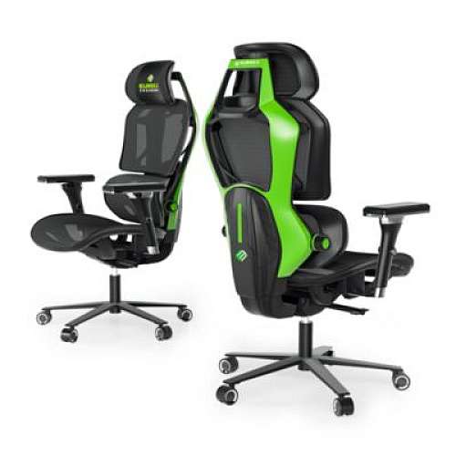 Eureka Typhon Hybrid Chair, Supports Up to 220 lb, 18.5" to 22.05" Seat Height, Black Mesh Seat, Black/Green Mesh Back, Black Base (GC05G)