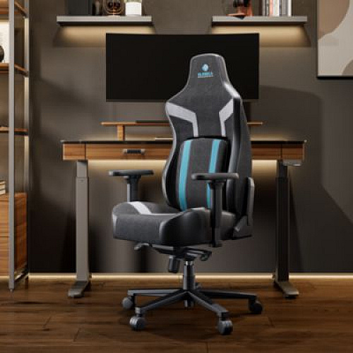 Eureka Python II Ergonomic Chair, Supports up to 300 lb, 18.88" to 22.83" Seat Height, Black Fabric Seat, Black/Blue Fabric Back (GC08BU)