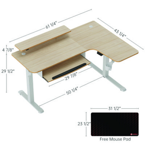 Eureka L-Shaped Standing Desk with Keyboard Tray, Right Desk, 61.25" x 43.25" x 34.38" to 52.88", Maple White/White (L60RMW)