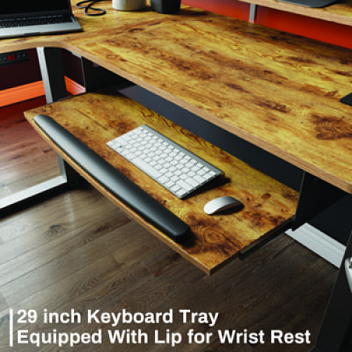 Eureka L-Shaped Standing Desk with Keyboard Tray, Left Desk, 61.25" x 43.25" x 34.38" to 52.88", Rustic Brown/Black (L60LRB)