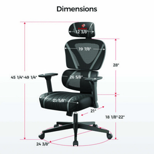 Eureka Norn Ergonomic Chair, Supports Up to 275 lb, 18.11" to 22.04" Seat Height, Black/Gray Mesh Seat/Back, Black Base (GC06GY)