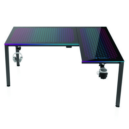 Eureka RGB LED Lights Glass Gaming Desk, 60" x 40.25" x 30", Black (L60RB)