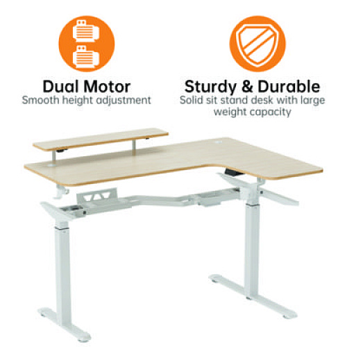 Eureka L-Shaped Standing Desk with Keyboard Tray, Right Desk, 61.25" x 43.25" x 34.38" to 52.88", Maple White/White (L60RMW)