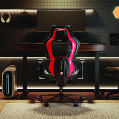 Eureka Typhon Hybrid Chair, Supports Up to 220 lb, 18.5" to 22.05" Seat Height, Black Mesh Seat, Black/Red Mesh Back, Black Base (GC05R)