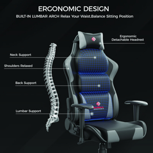 Eureka Hector Ergonomic Chair, Supports Up to 300 lb, 20.25" - 24.25" Seat Height, Black PU Leather Seat, Black/Gray PU Leather Back (GC07GY)