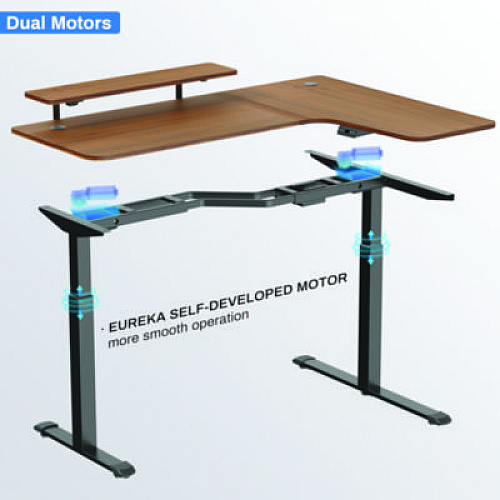 Eureka L-Shaped Standing Desk with Keyboard Tray, Right Desk, 61.25" x 43.25" x 34.38" to 52.88", Walnut/Black (L60RWN)