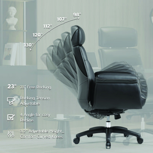Eureka Royal Executive Office Chair, Support up to 300 lb, 19.46"-22.26" Seat Height, Black PU Leather Seat, Black Faux Leather Back (OC003B)