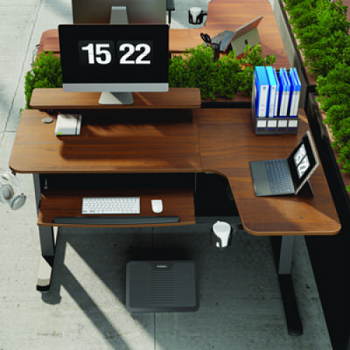 Eureka L-Shaped Standing Desk with Keyboard Tray, Right Desk, 61.25" x 43.25" x 34.38" to 52.88", Walnut/Black (L60RWN)
